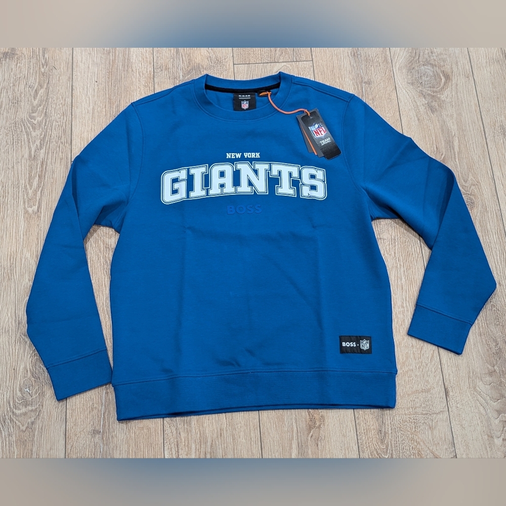 $178 Mens BOSS X NFL "Watt" New York Giants Crewneck Sweatshirt Blue Medium